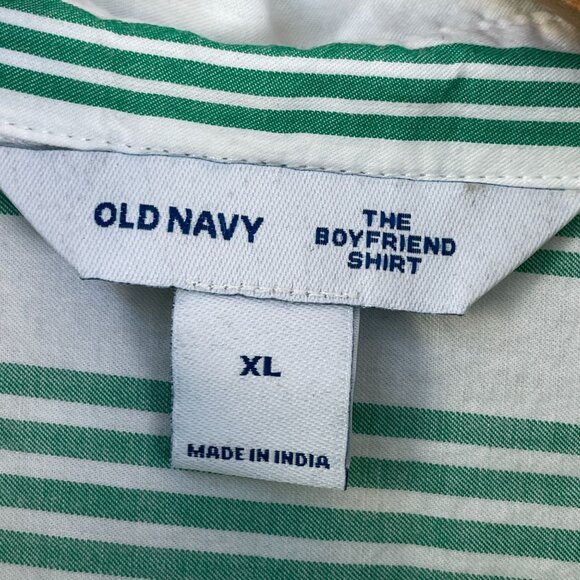 Old Navy Womens XL Boyfriend Shirt Green White Vertical Stripe Button Up Blouse - Picture 4 of 10